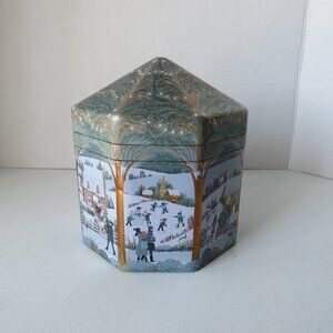 Mark & Spencer Snowy Christmas Music Box Empty Cookie Tin Rotating Projector